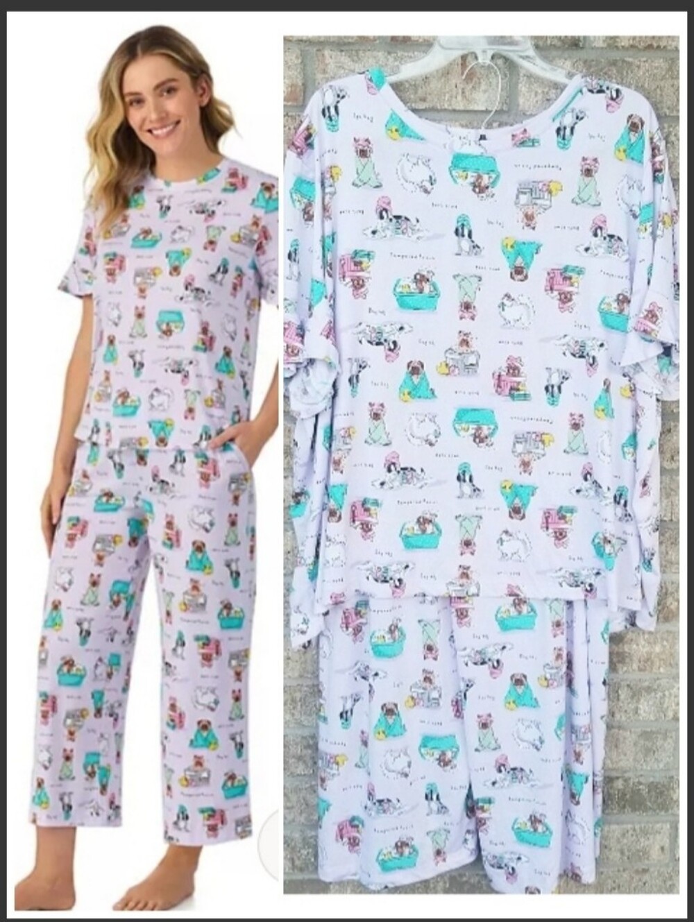 Cuddl Duds 2-Piece Knit Pajama Pants Set (Womens 3X) Long Sleeve Henley Pups
